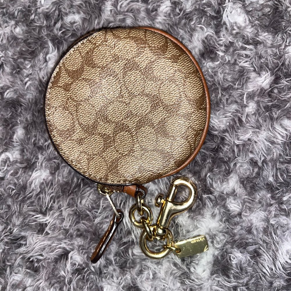 Coach Circular Coin Pouch Bag Charm In Signature Canvas